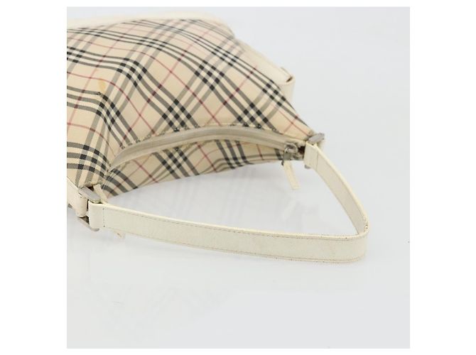 Burberry Borsa a Spalla Nova Check in Tela e Pelle Beige Argento Auth ARZ872 - vista 7