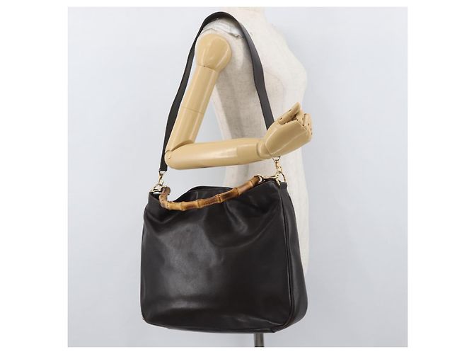 Borsa a Spalla in Pelle Gucci Bamboo 2way Marrone Oro 001 1577 Auth ep13897 D'oro - vista 23