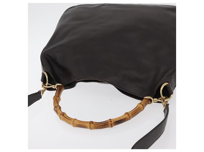 Borsa a Spalla in Pelle Gucci Bamboo 2way Marrone Oro 001 1577 Auth ep13897 D'oro - vista 6