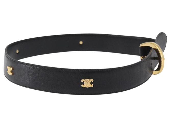 Céline CELINE Gürtel Leder 31,9"" Schwarz Gold Auth BAZ191A Golden - vista 4