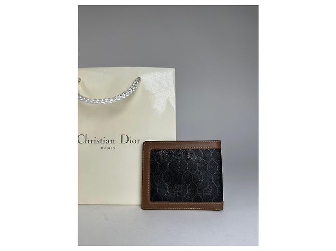 Vintage Dior Flapable Leather Monogram Wallet Black Brown - view 11