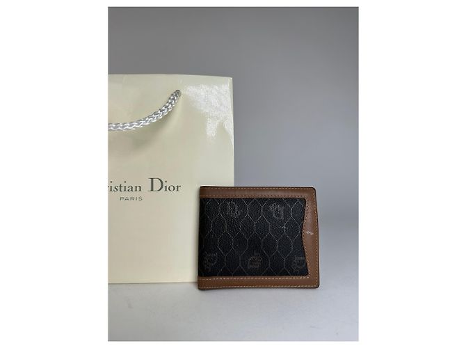 Vintage Dior Flapable Leather Monogram Wallet Black Brown - view 12