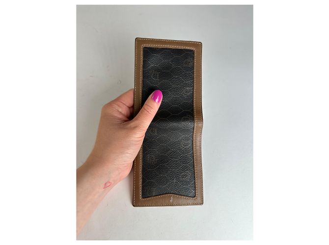 Vintage Dior Flapable Leather Monogram Wallet Black Brown - view 8