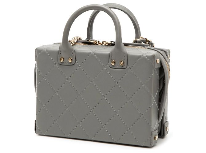 Chanel Pequeño CC Matelassé Cuero de ternera asa superior Vanity Convertible Gris - vista 2