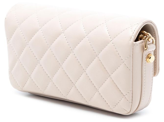 Chanel Matelassé Lammleder Giant CC Klapp-Handyhalter mit Kette Braun - Ansicht 2