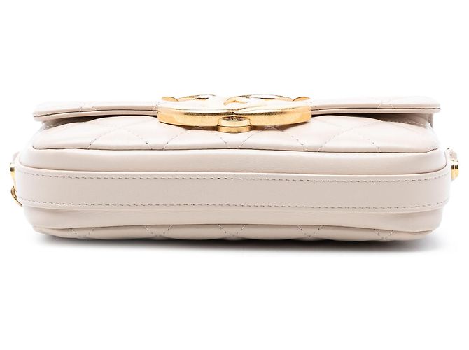 Chanel Matelassé Lammleder Giant CC Klapp-Handyhalter mit Kette Braun - Ansicht 3