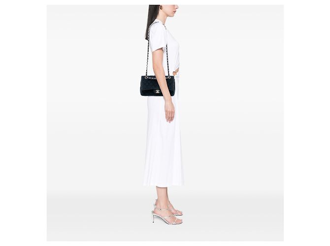 Chanel Medium Classic Velours Doppio ribalta Blu - vista 7