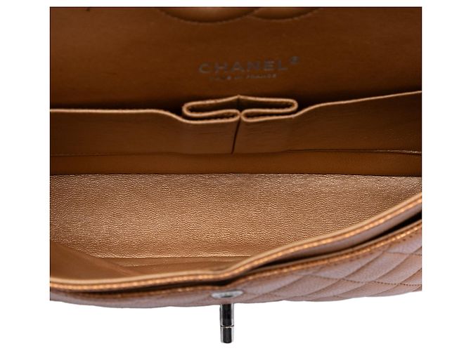 Chanel Medium Classic Metallico Caviar Doppio Marrone - vista 4
