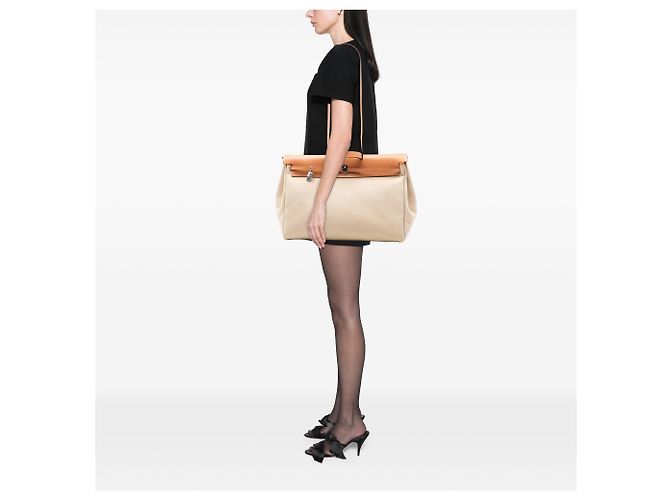 Hermès Toile e Vacca Hunter Herbag Zip Cabine 50 Beige - vista 7