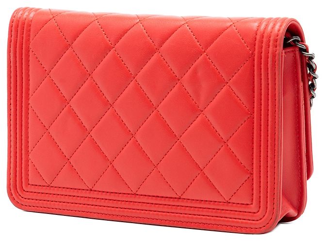 Chanel Matelassé Lammleder Boy Geldbörse mit Kette Rot - Ansicht 2