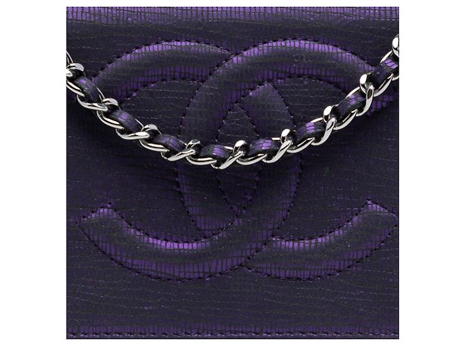 Wallet On Chain Chanel CC Metallic Crackling Lizard Druck Leder Geldbörse mit Kette Lila - Ansicht 7