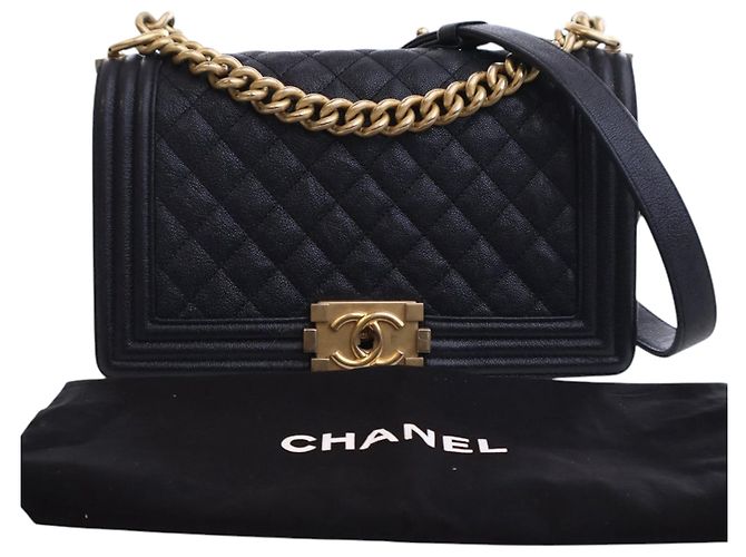 Chanel Old Medium Matelassé Caviar Boy con patta Blu - vista 12