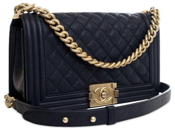 Chanel Old Medium Matelassé Caviar Boy con patta Blu - vista 2