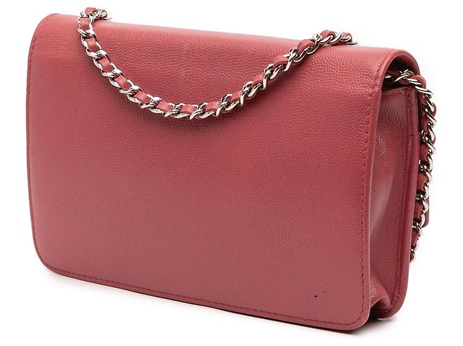 Wallet On Chain Portafoglio Chanel CC Caviar Sevruga con catena Rosso - vista 2