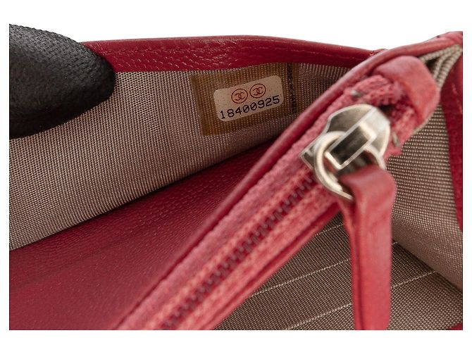Wallet On Chain Portafoglio Chanel CC Caviar Sevruga con catena Rosso - vista 5