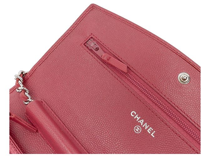 Wallet On Chain Portafoglio Chanel CC Caviar Sevruga con catena Rosso - vista 7