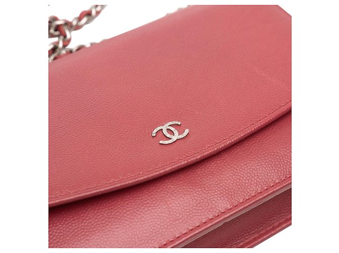 Wallet On Chain Portafoglio Chanel CC Caviar Sevruga con catena Rosso - vista 9