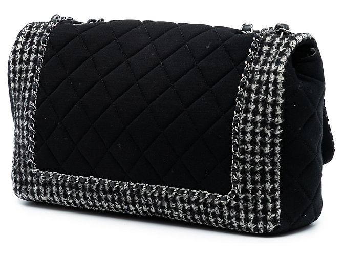 Chanel Jumbo CC Matelassé Jersey e Tweed con catena Nero - vista 2