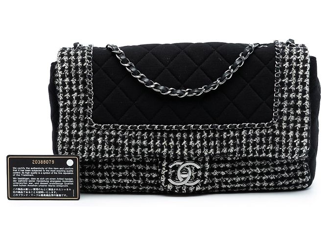 Chanel Jumbo CC Matelassé Jersey e Tweed con catena Nero - vista 8