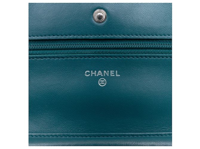 Wallet On Chain Chanel CC Matelassé Lammleder Geldbörse mit Kette Blau - Ansicht 5