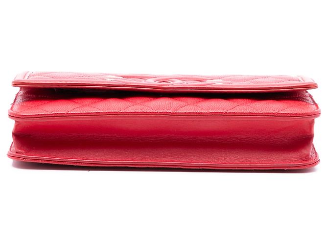 Wallet On Chain Portafoglio CC in caviale Chanel con catena Rosso - vista 3