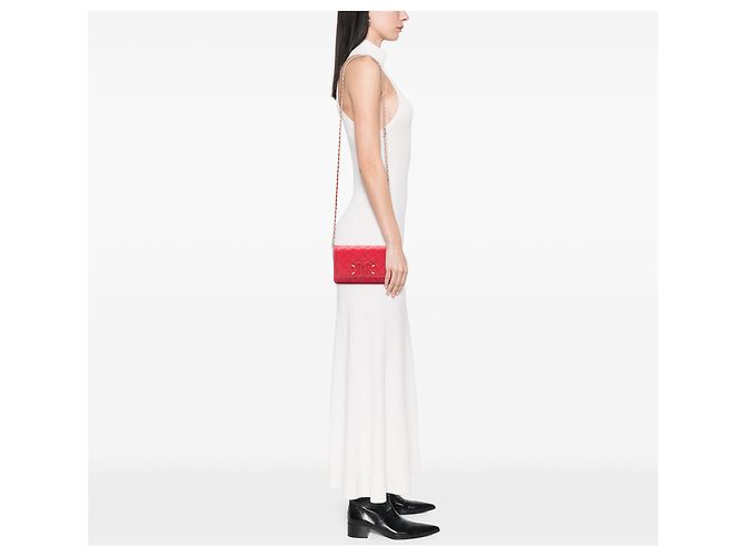 Wallet On Chain Portafoglio CC in caviale Chanel con catena Rosso - vista 7
