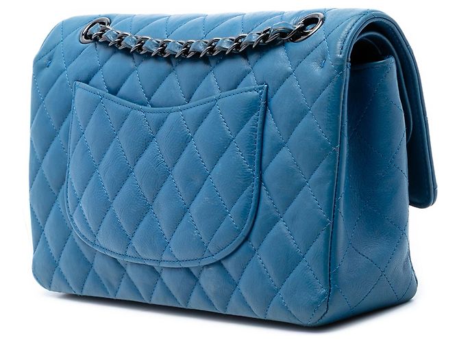Chanel Medium Classic Pelle di vitello Doppio ribalta Blu - vista 2