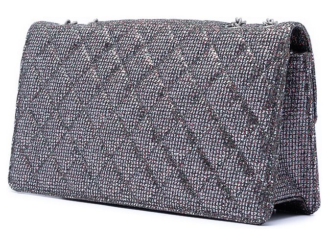Chanel Matelassé Glitter Toile Reissue 2.55 con patta Metallico - vista 2