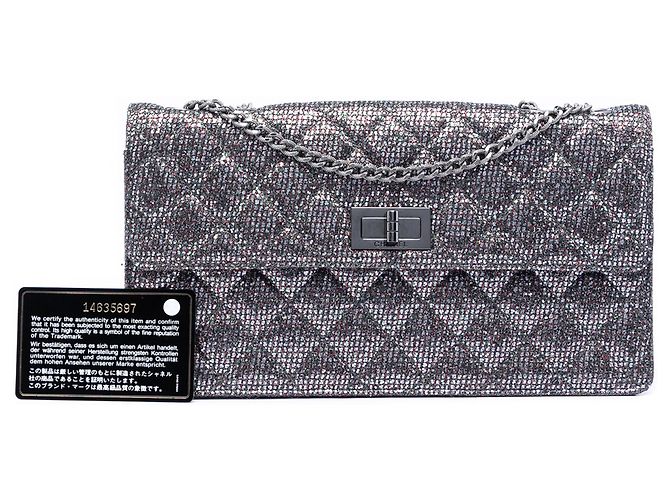 Chanel Matelassé Glitter Toile Reissue 2.55 con patta Metallico - vista 8