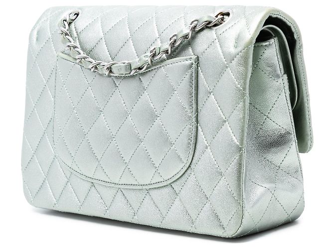 Chanel Medium Classic Metallic Lammleder Doppelverschluss Grün - Ansicht 2
