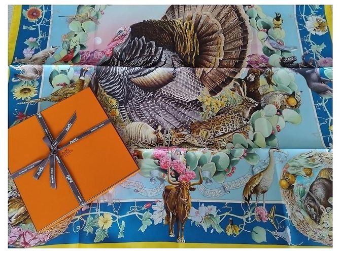 Hermès Foulard in seta Fauna e Flora del Texas 90 di Kermit Oliver Multicolore - vista 2