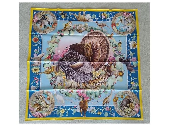 Hermès Foulard in seta Fauna e Flora del Texas 90 di Kermit Oliver Multicolore - vista 3
