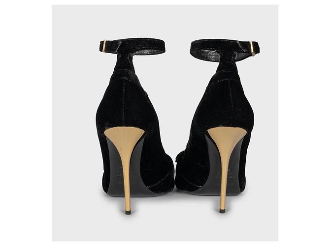 Schwarze Samtpumps von Balmain mit goldenen Absätzen Größe 38,5 gebraucht - Ansicht 4