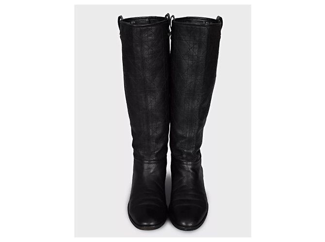 Botas planas acolchoadas chiques Christian Dior - Couro preto EU 37,5 usadas - vista 2