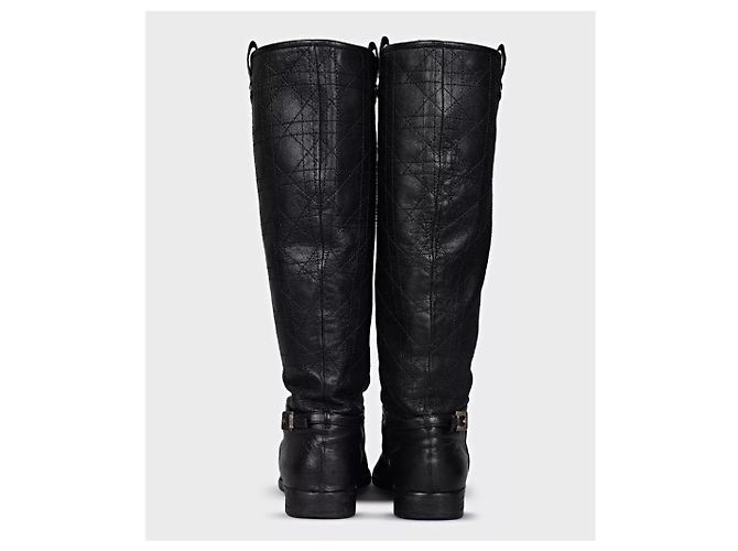 Botas planas acolchoadas chiques Christian Dior - Couro preto EU 37,5 usadas - vista 4