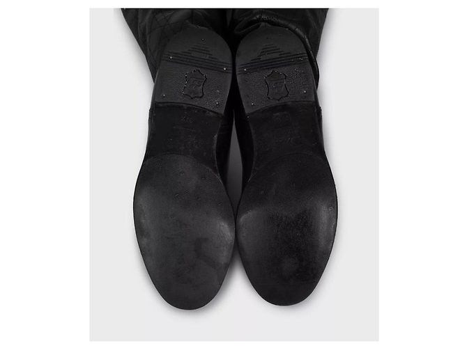 Botas planas acolchoadas chiques Christian Dior - Couro preto EU 37,5 usadas - vista 5