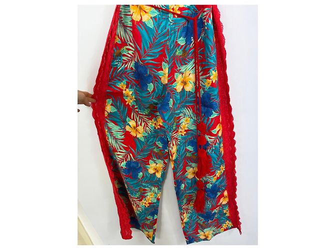 Autre Marque Mono de Estampado Tropical MIGUELINA con Detalles de Encaje Roja Azul Verde Amarillo - vista 2