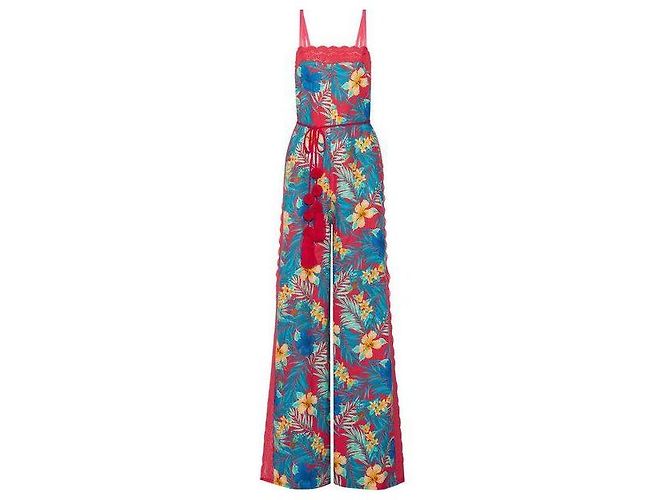 Autre Marque Mono de Estampado Tropical MIGUELINA con Detalles de Encaje Roja Azul Verde Amarillo - vista 5