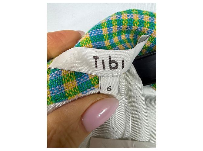 Tibi Karo-Wollmischungskleid Blau Grün Gelb - Ansicht 4