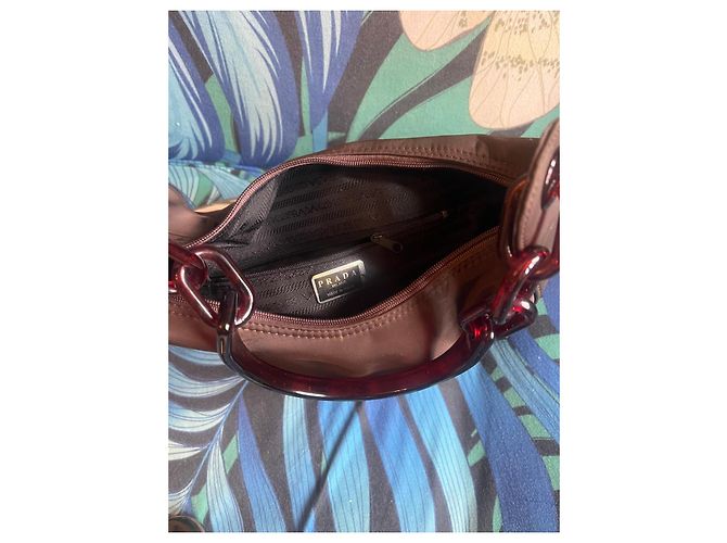 Borsa a mano Prada in nylon marrone scuro - vista 5