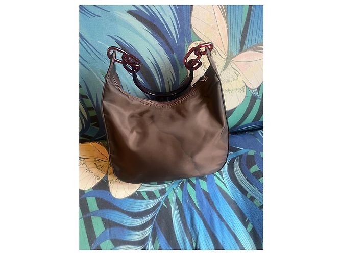 Borsa a mano Prada in nylon marrone scuro - vista 6