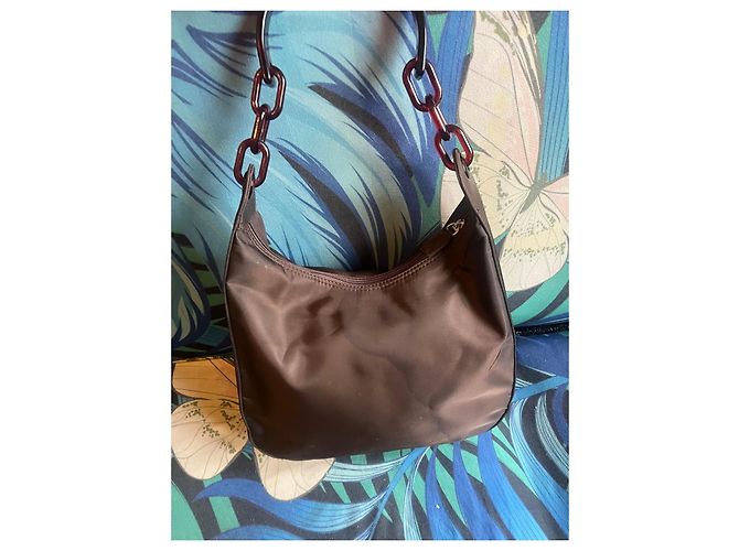 Borsa a mano Prada in nylon marrone scuro - vista 7