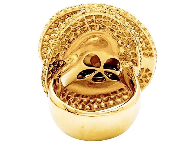 Autre Marque Goldring mit Perle, weißen Diamanten, farbigen Saphiren, Gelbgold. - Ansicht 4