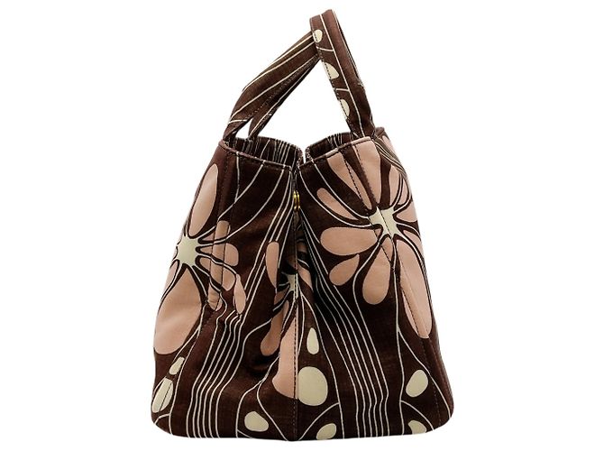 Prada Brown / Pink Canvas Tessuto Stampata Tote Bag - view 2
