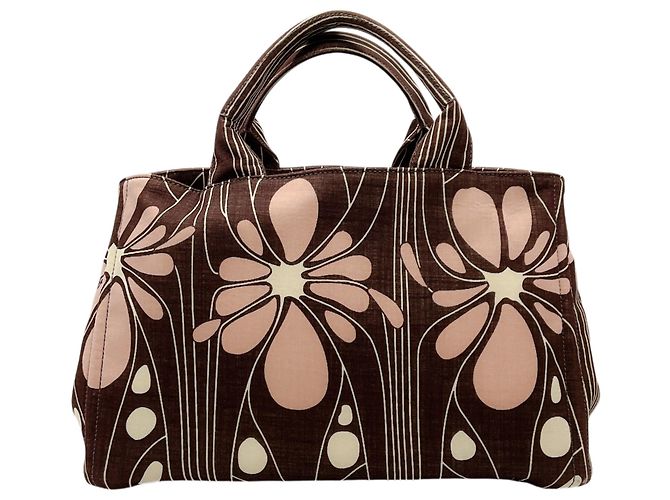 Prada Brown / Pink Canvas Tessuto Stampata Tote Bag - view 3