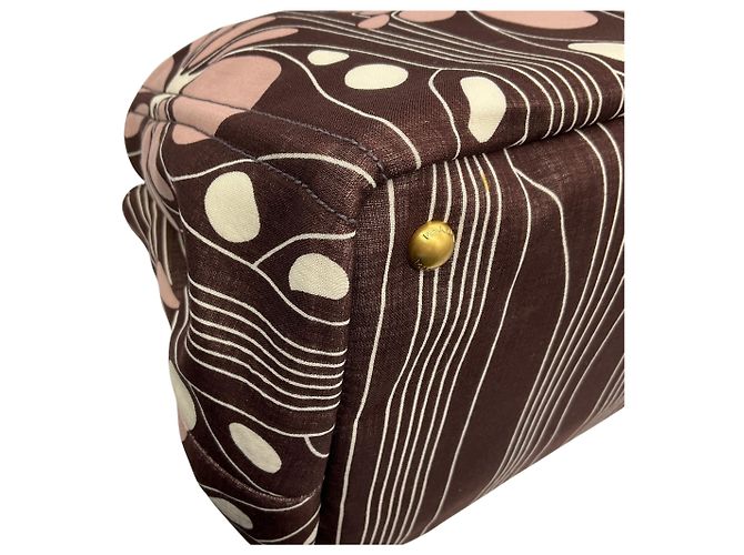 Prada Brown / Pink Canvas Tessuto Stampata Tote Bag - view 5