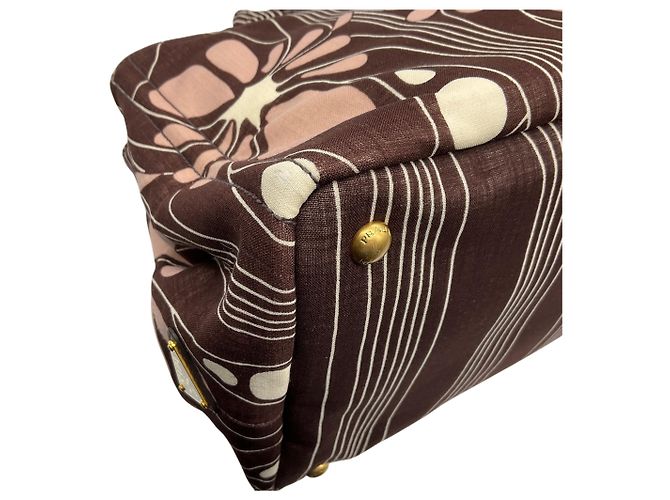 Prada Brown / Pink Canvas Tessuto Stampata Tote Bag - view 7
