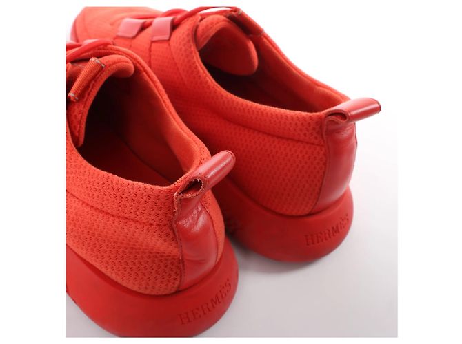Hermès Leder x Mesh-Stoff Sneaker in Rot, Größe 42 EU Braun - Ansicht 10