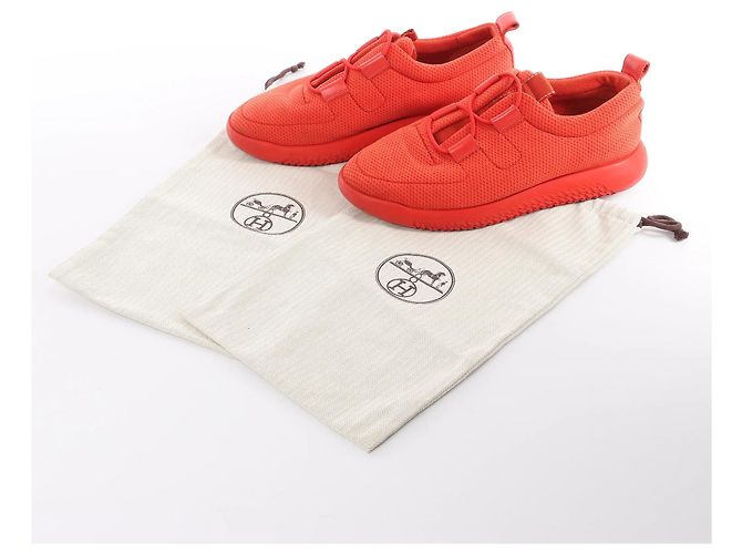 Hermès Leder x Mesh-Stoff Sneaker in Rot, Größe 42 EU Braun - Ansicht 14