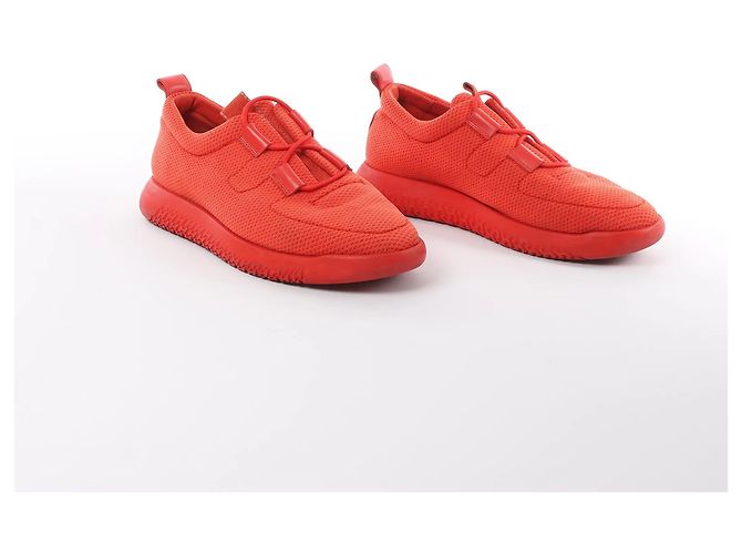 Hermès Leder x Mesh-Stoff Sneaker in Rot, Größe 42 EU Braun - Ansicht 2